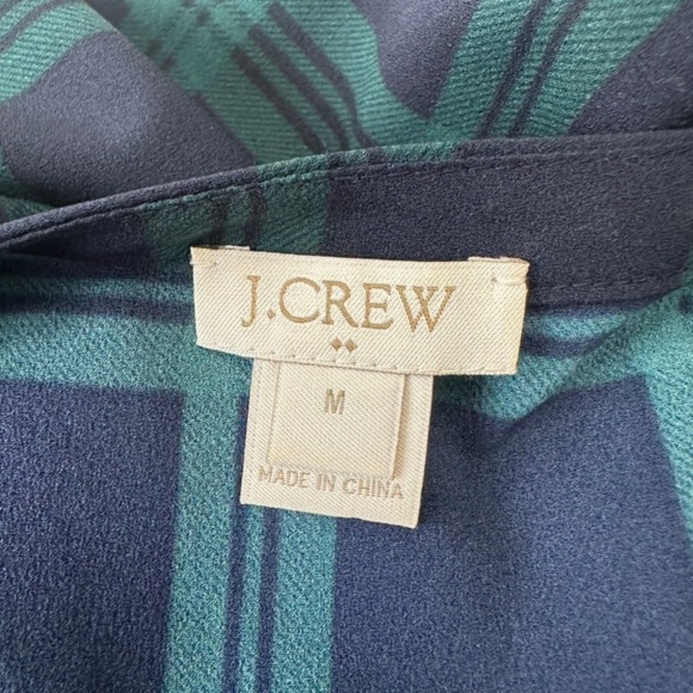 J.Crew Plaid Blouse Bell Sleeve Top V-Neck Career Casual Green Blue Women Medium - Picture 4 of 9